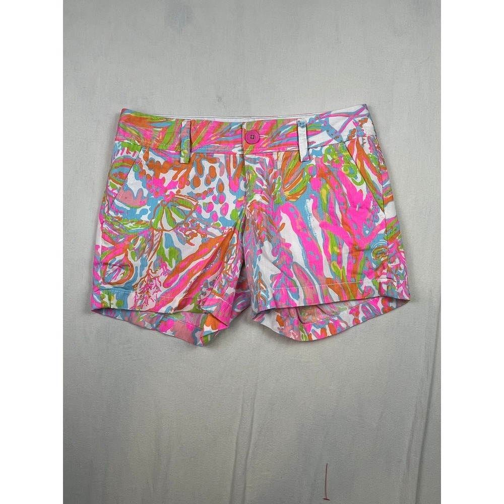 Lilly Pulitzer Callahan Shorts Womens 0 Pink Orange Tropical Floral 5"